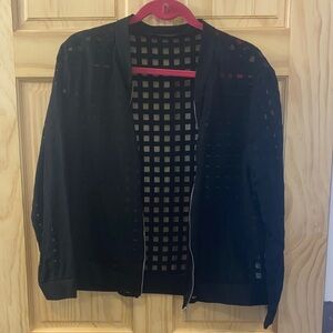 Zara Sheer Square-Pattern Black Zip Cardigan